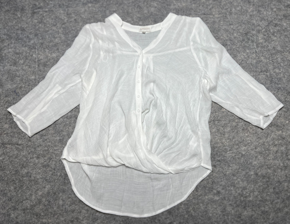 Apricot Women's Twist Front Slub Shimmer Blouse Top3/4 Sleeve White Size M